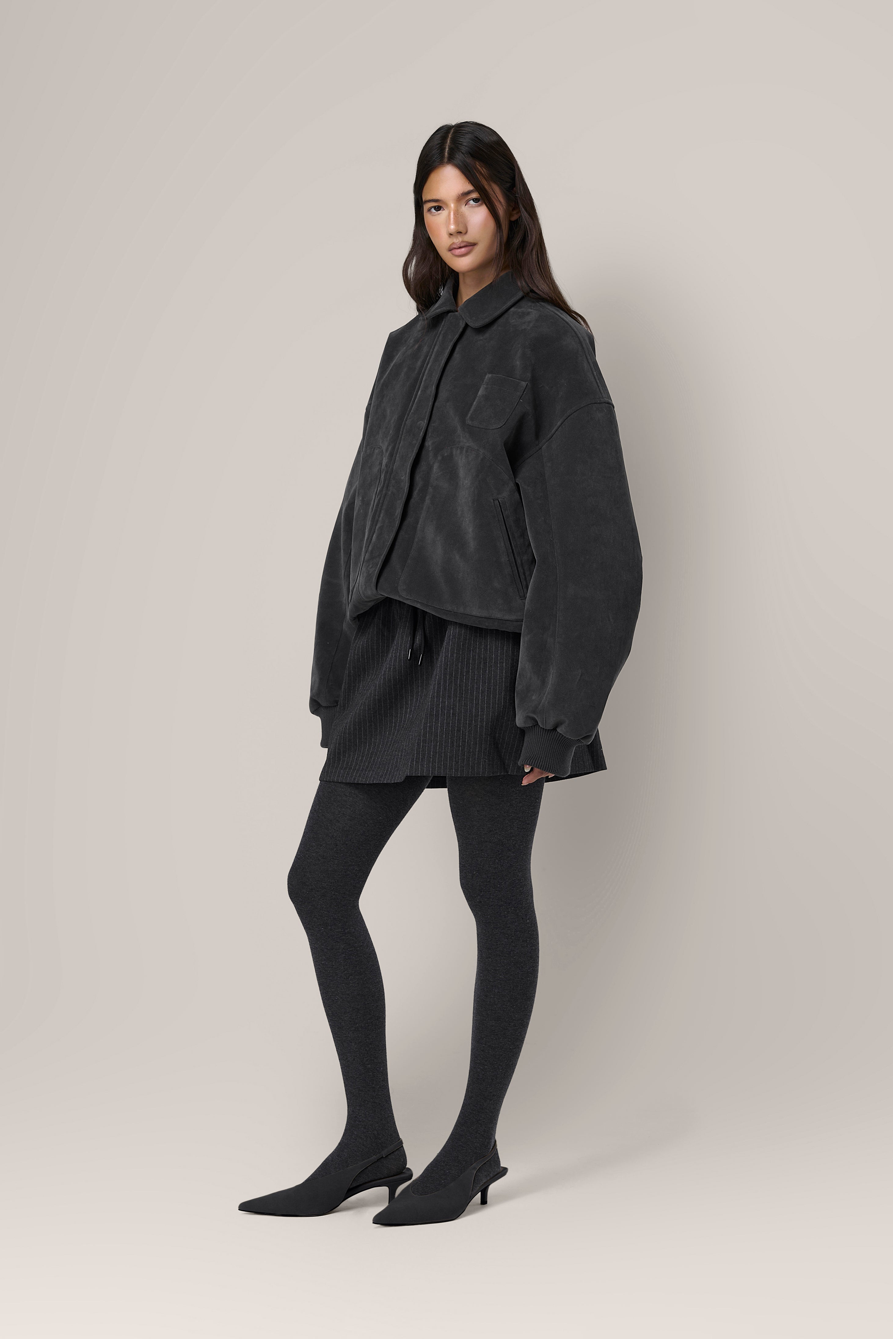 Martha Faux Suede Jacket in Dark Grey